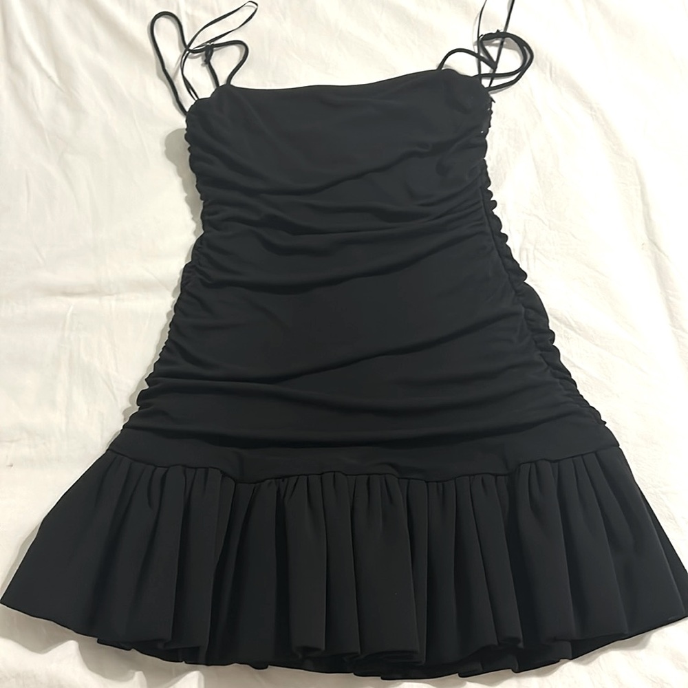 Zara black ruffle mini dress, size S